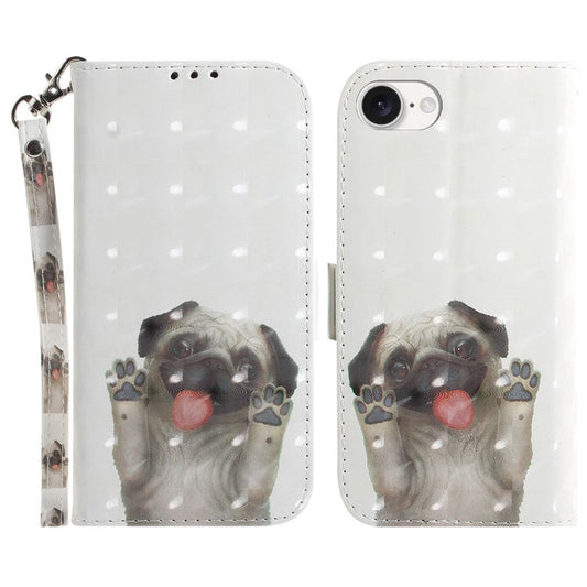 For iPhone 16e Case PU Leather Stand Card Holder Phone Cover 3D Creative Pattern - Pug
