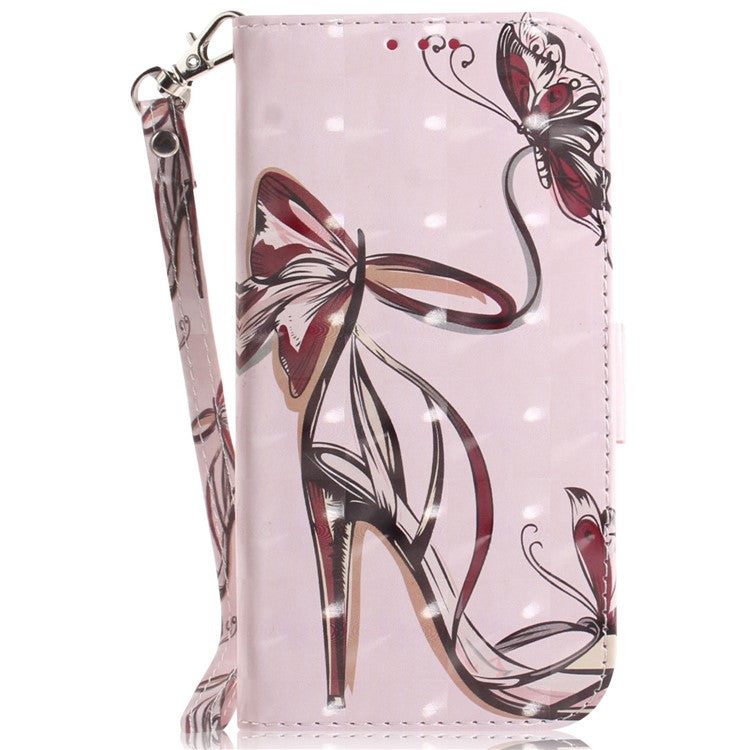 For iPhone 16e Case PU Leather Stand Card Holder Phone Cover 3D Creative Pattern - Butterfly High Heels