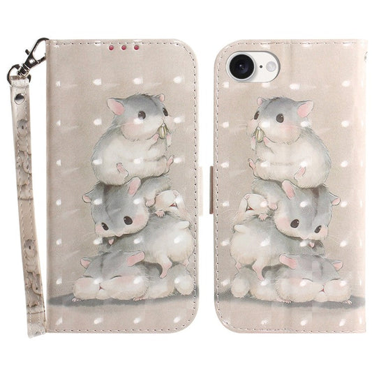 For iPhone 16e Case PU Leather Stand Card Holder Phone Cover 3D Creative Pattern - Stacking Squirrels