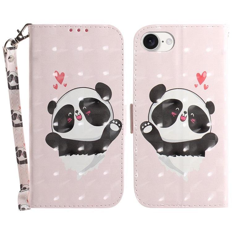 For iPhone 16e Case PU Leather Stand Card Holder Phone Cover 3D Creative Pattern - Love Heart Panda