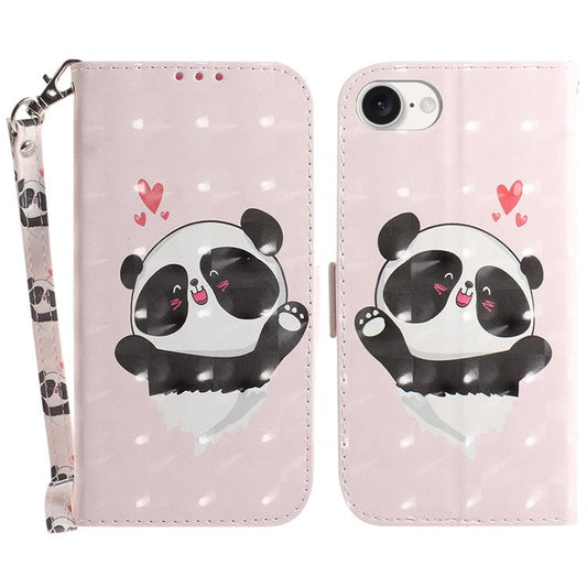 For iPhone 16e Case PU Leather Stand Card Holder Phone Cover 3D Creative Pattern - Love Heart Panda