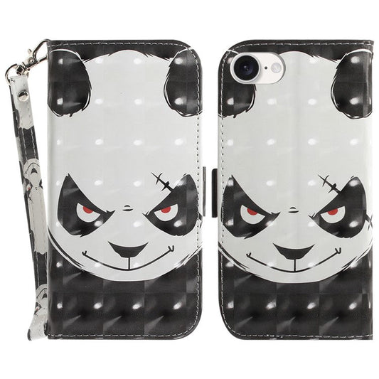 For iPhone 16e Case PU Leather Stand Card Holder Phone Cover 3D Creative Pattern - Angry Panda