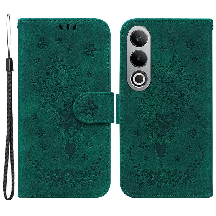 For OnePlus Nord CE4 5G Case Flower Imprint PU Leather Flip Wallet Phone Cover - Green