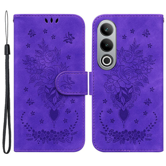 For OnePlus Nord CE4 5G Case Flower Imprint PU Leather Flip Wallet Phone Cover - Purple
