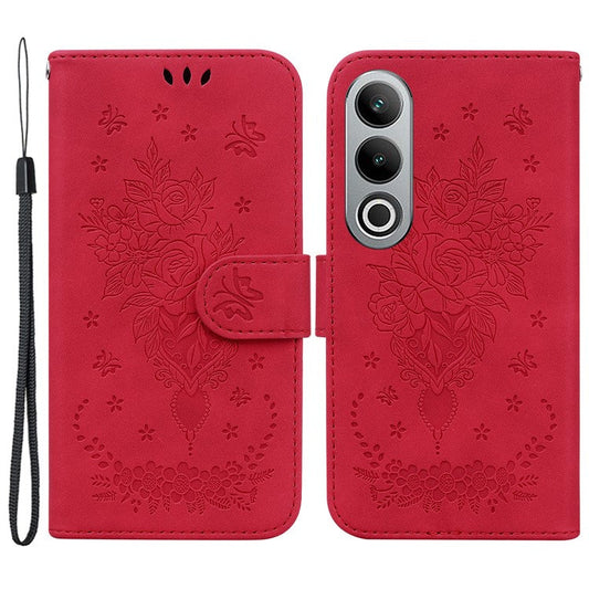 For OnePlus Nord CE4 5G Case Flower Imprint PU Leather Flip Wallet Phone Cover - Red