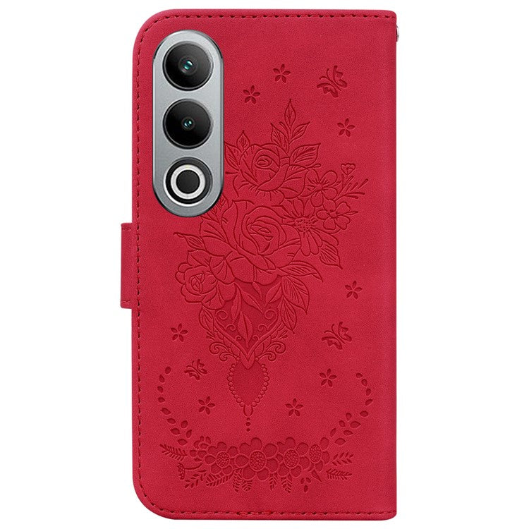 For OnePlus Nord CE4 5G Case Flower Imprint PU Leather Flip Wallet Phone Cover - Red
