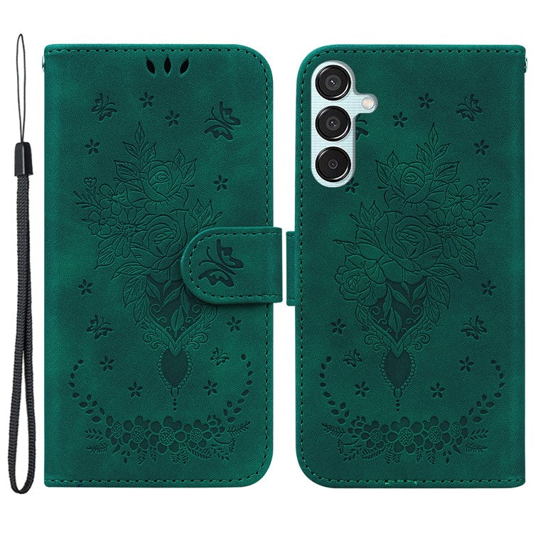 For Samsung Galaxy M15 5G / F15 5G Case Butterfly Flower Pattern Flip Leather Phone Cover - Green