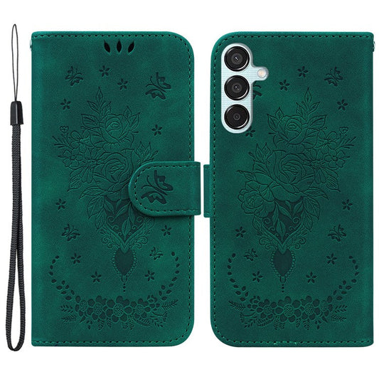For Samsung Galaxy M15 5G / F15 5G Case Butterfly Flower Pattern Flip Leather Phone Cover - Green