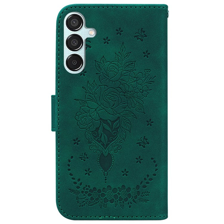 For Samsung Galaxy M15 5G / F15 5G Case Butterfly Flower Pattern Flip Leather Phone Cover - Green