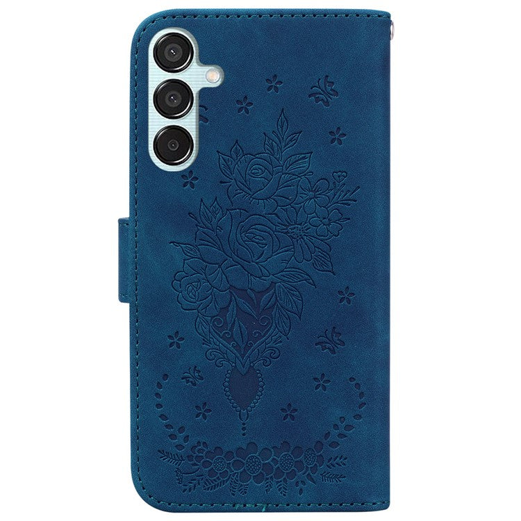 For Samsung Galaxy M15 5G / F15 5G Case Butterfly Flower Pattern Flip Leather Phone Cover - Blue