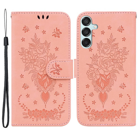 For Samsung Galaxy M15 5G / F15 5G Case Butterfly Flower Pattern Flip Leather Phone Cover - Pink