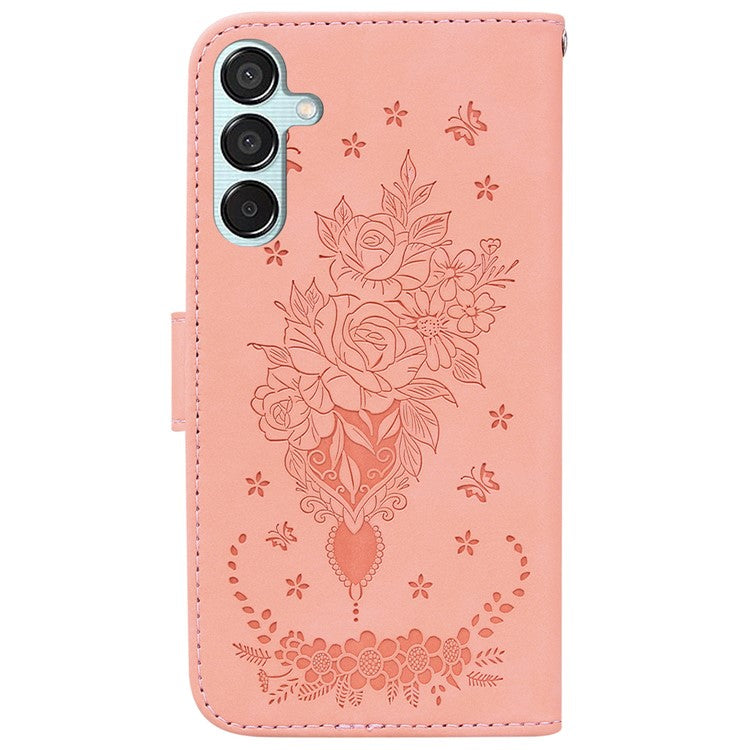 For Samsung Galaxy M15 5G / F15 5G Case Butterfly Flower Pattern Flip Leather Phone Cover - Pink
