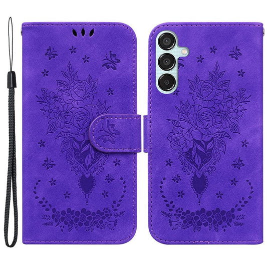 For Samsung Galaxy M15 5G / F15 5G Case Butterfly Flower Pattern Flip Leather Phone Cover - Purple