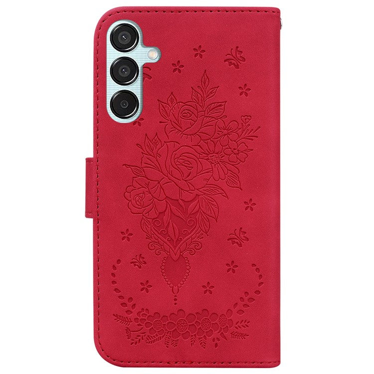 For Samsung Galaxy M15 5G / F15 5G Case Butterfly Flower Pattern Flip Leather Phone Cover - Red