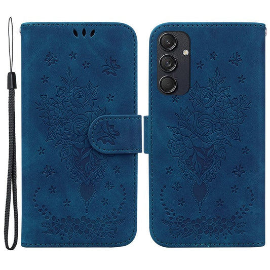 For Samsung Galaxy M55 5G / C55 5G / F55 5G Phone Case Flower Imprint PU Leather Flip Wallet Cover - Blue
