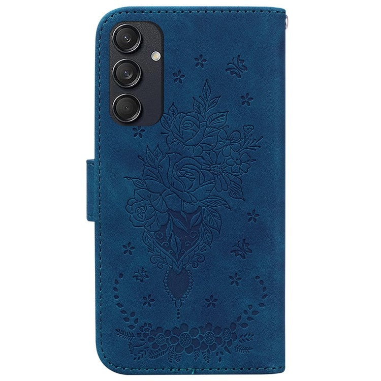 For Samsung Galaxy M55 5G / C55 5G / F55 5G Phone Case Flower Imprint PU Leather Flip Wallet Cover - Blue