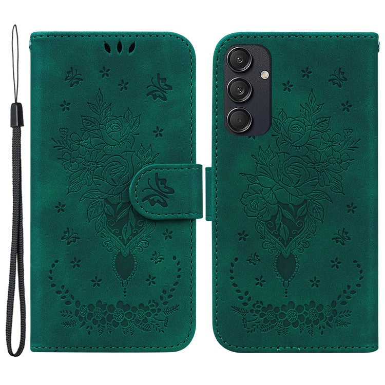 For Samsung Galaxy M55 5G / C55 5G / F55 5G Phone Case Flower Imprint PU Leather Flip Wallet Cover - Green