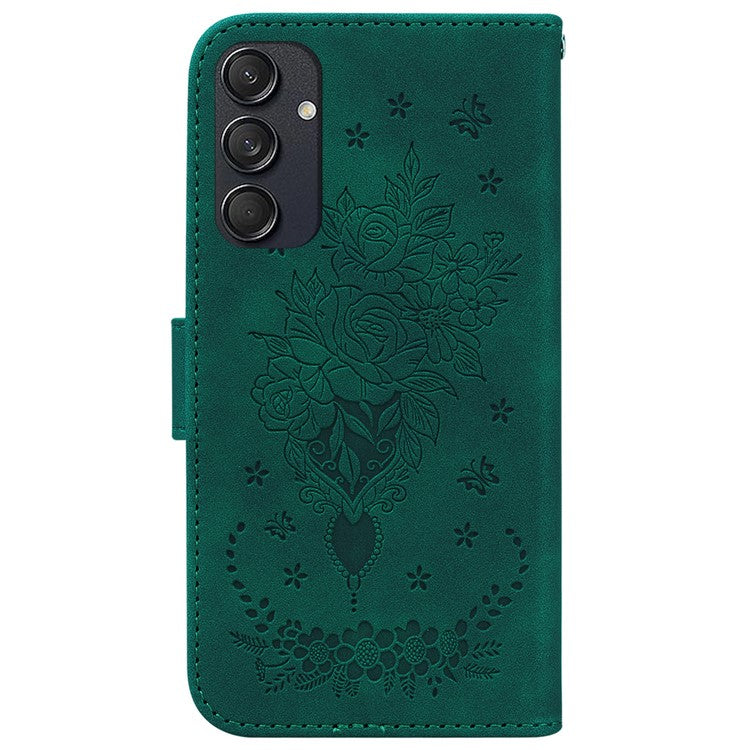 For Samsung Galaxy M55 5G / C55 5G / F55 5G Phone Case Flower Imprint PU Leather Flip Wallet Cover - Green