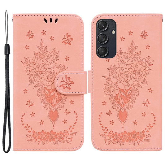 For Samsung Galaxy M55 5G / C55 5G / F55 5G Phone Case Flower Imprint PU Leather Flip Wallet Cover - Pink