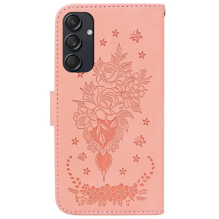 For Samsung Galaxy M55 5G / C55 5G / F55 5G Phone Case Flower Imprint PU Leather Flip Wallet Cover - Pink