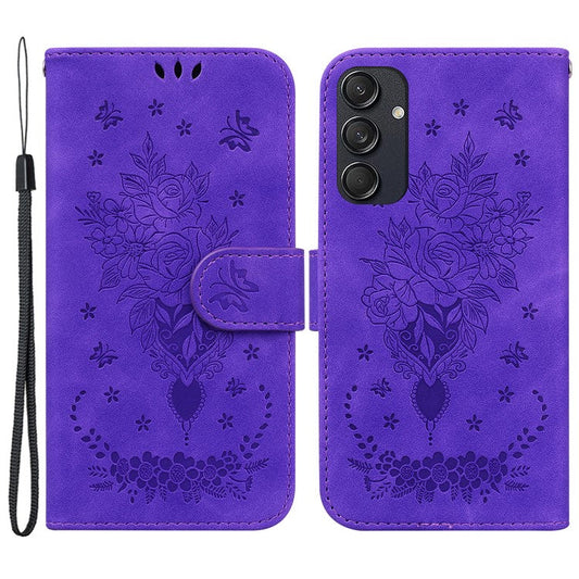 For Samsung Galaxy M55 5G / C55 5G / F55 5G Phone Case Flower Imprint PU Leather Flip Wallet Cover - Purple