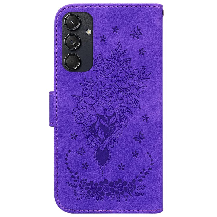 For Samsung Galaxy M55 5G / C55 5G / F55 5G Phone Case Flower Imprint PU Leather Flip Wallet Cover - Purple