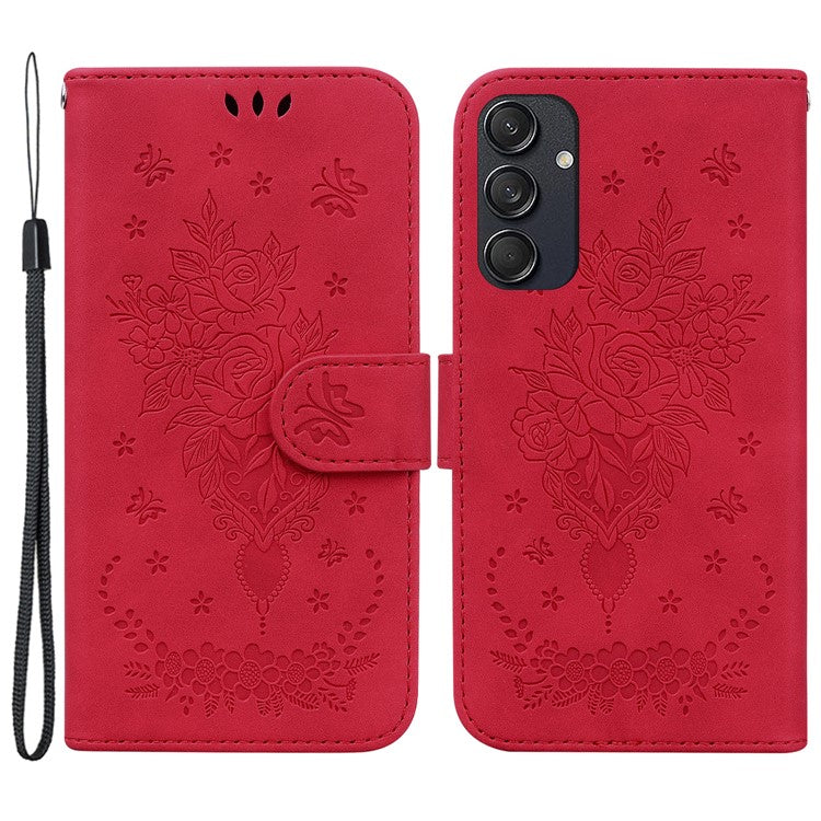 For Samsung Galaxy M55 5G / C55 5G / F55 5G Phone Case Flower Imprint PU Leather Flip Wallet Cover - Red