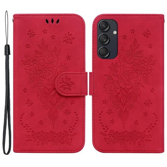 For Samsung Galaxy M55 5G / C55 5G / F55 5G Phone Case Flower Imprint PU Leather Flip Wallet Cover - Red