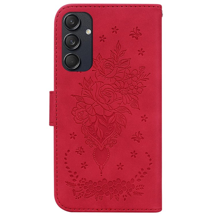 For Samsung Galaxy M55 5G / C55 5G / F55 5G Phone Case Flower Imprint PU Leather Flip Wallet Cover - Red