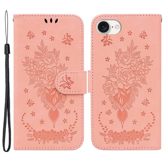 For iPhone 16e Wallet Phone Cases Wholesale Flower Imprint PU Leather Cover - Pink