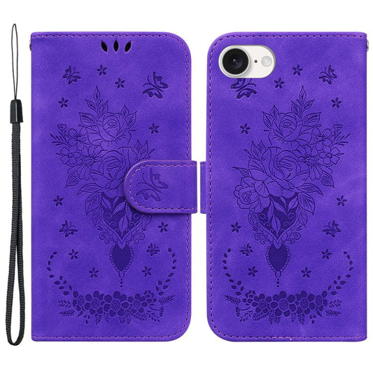 For iPhone 16e Wallet Phone Cases Wholesale Flower Imprint PU Leather Cover - Purple