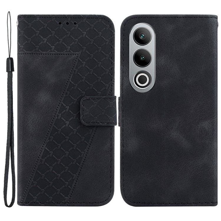 For OnePlus Nord CE4 5G PU Leather Case 7-Shape Magnetic Closure Flip Protective Cover - Black