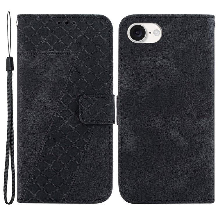 For iPhone 16e Wallet Case 7-Shape PU Leather Protective Phone Cover - Black
