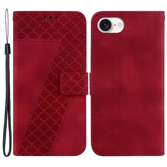 For iPhone 16e Wallet Case 7-Shape PU Leather Protective Phone Cover - Red