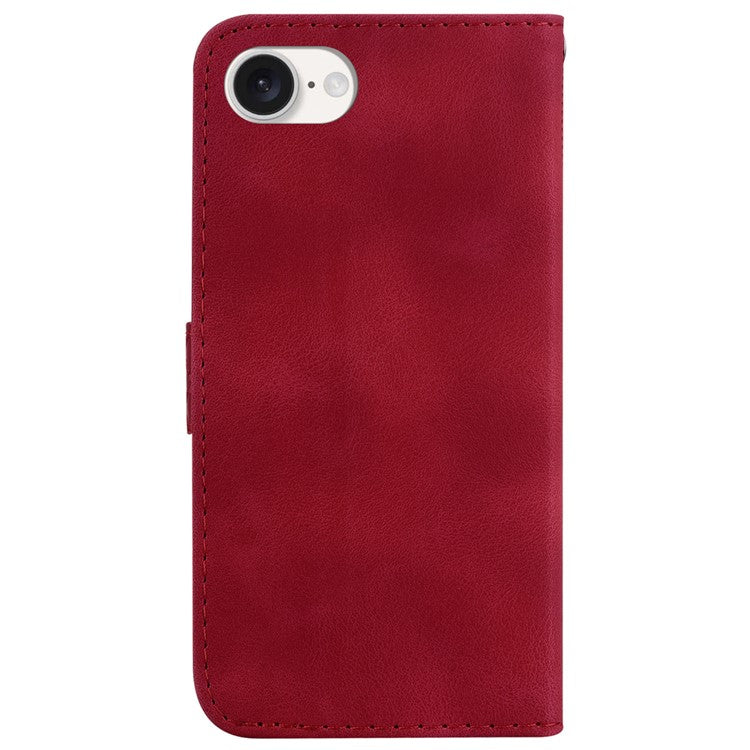 For iPhone 16e Wallet Case 7-Shape PU Leather Protective Phone Cover - Red
