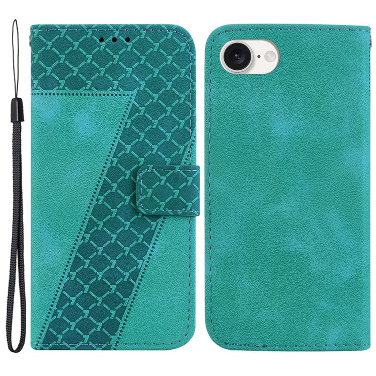 For iPhone 16e Wallet Case 7-Shape PU Leather Protective Phone Cover - Green