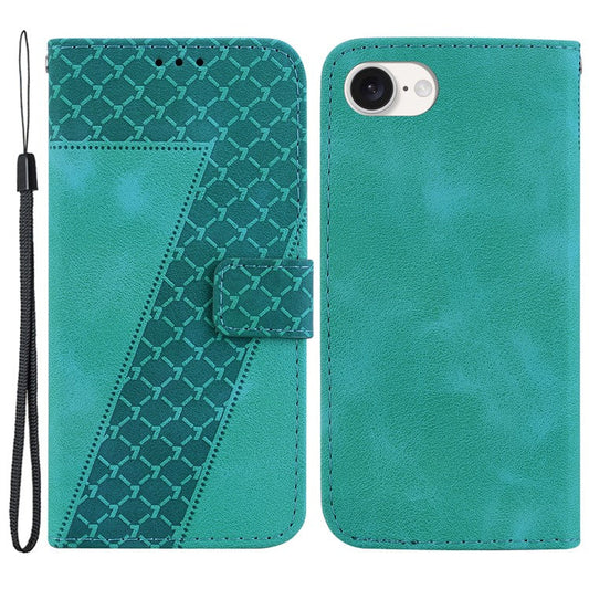 For iPhone 16e Wallet Case 7-Shape PU Leather Protective Phone Cover - Green