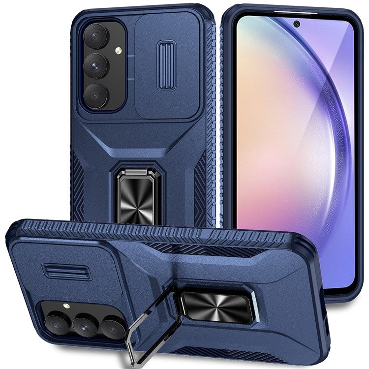 For Samsung Galaxy A55 5G Case TPU+PC Camera Lens Protection Kickstand Phone Cover - Blue