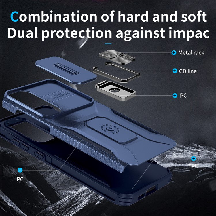 For Samsung Galaxy A55 5G Case TPU+PC Camera Lens Protection Kickstand Phone Cover - Blue