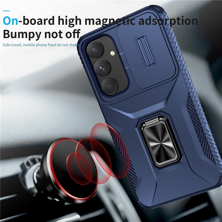 For Samsung Galaxy A55 5G Case TPU+PC Camera Lens Protection Kickstand Phone Cover - Blue