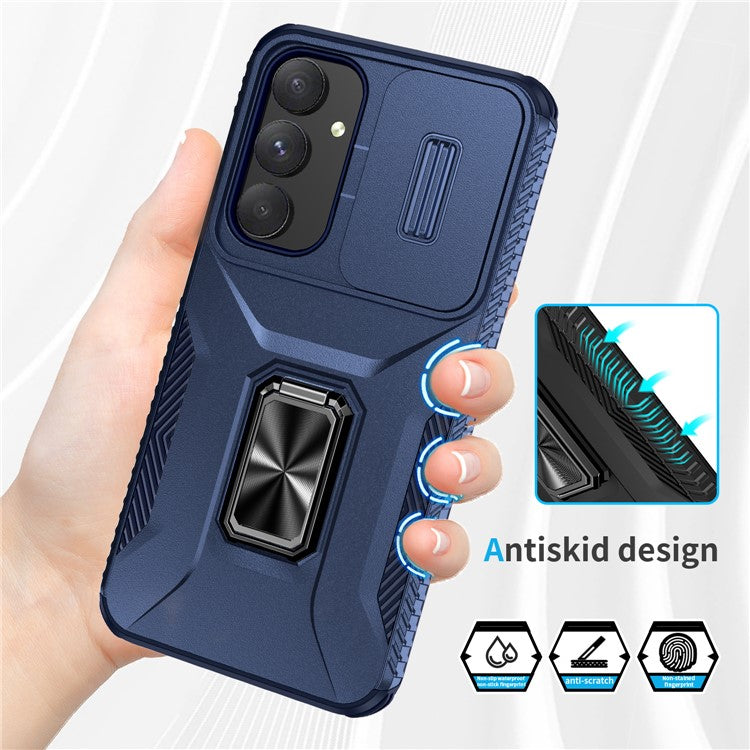 For Samsung Galaxy A55 5G Case TPU+PC Camera Lens Protection Kickstand Phone Cover - Blue