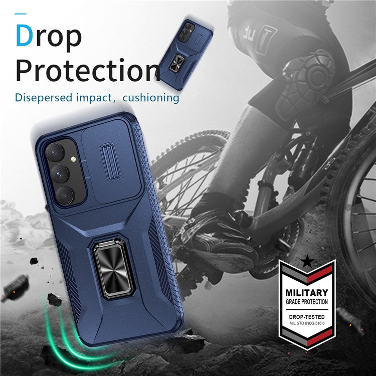 For Samsung Galaxy A55 5G Case TPU+PC Camera Lens Protection Kickstand Phone Cover - Blue