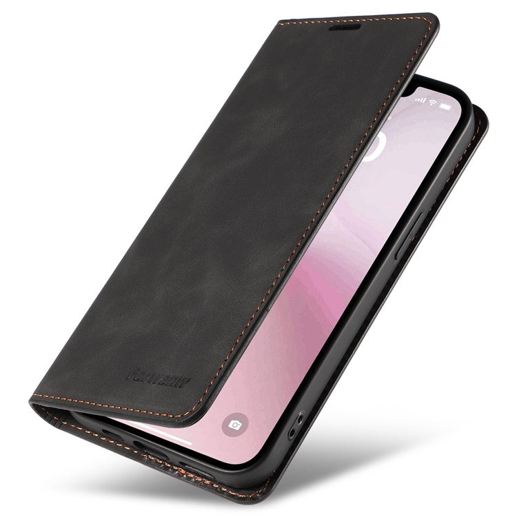 FORWENW Fantasy Series for iPhone 16e Case Skin-Touch Leather Magnetic Absorption Phone Cover - Black