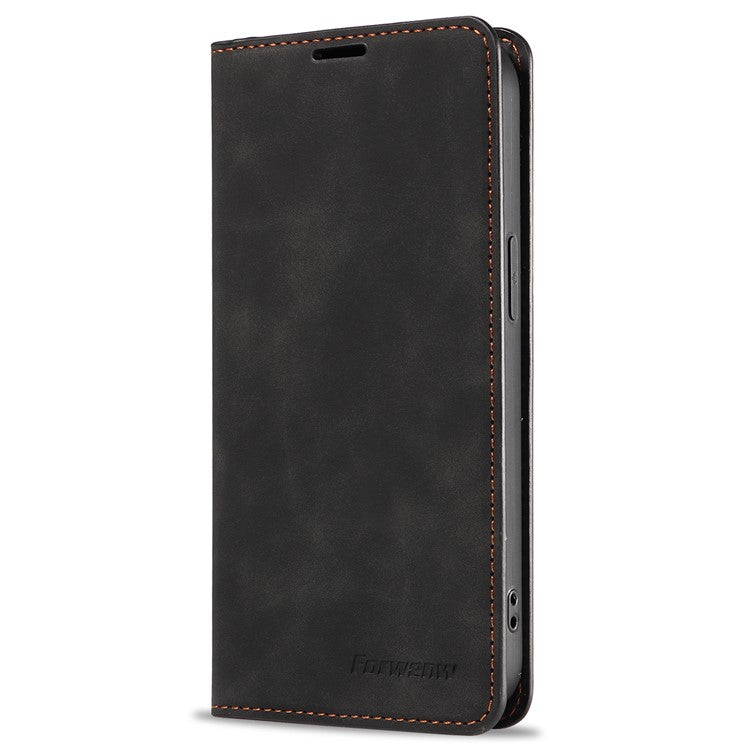 FORWENW Fantasy Series for iPhone 16e Case Skin-Touch Leather Magnetic Absorption Phone Cover - Black
