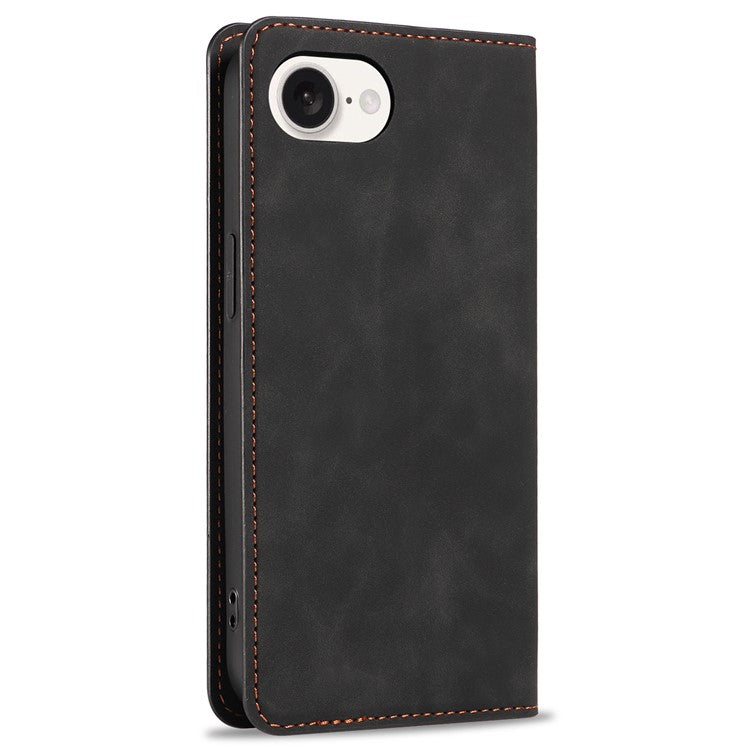 FORWENW Fantasy Series for iPhone 16e Case Skin-Touch Leather Magnetic Absorption Phone Cover - Black