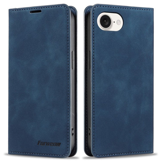 FORWENW Fantasy Series for iPhone 16e Case Skin-Touch Leather Magnetic Absorption Phone Cover - Blue