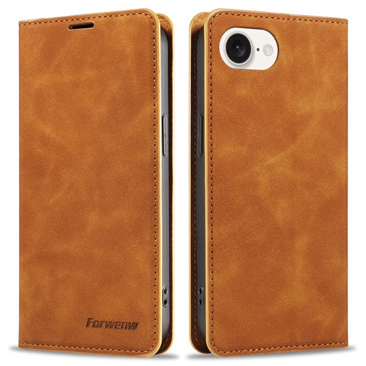 FORWENW Fantasy Series for iPhone 16e Case Skin-Touch Leather Magnetic Absorption Phone Cover - Brown