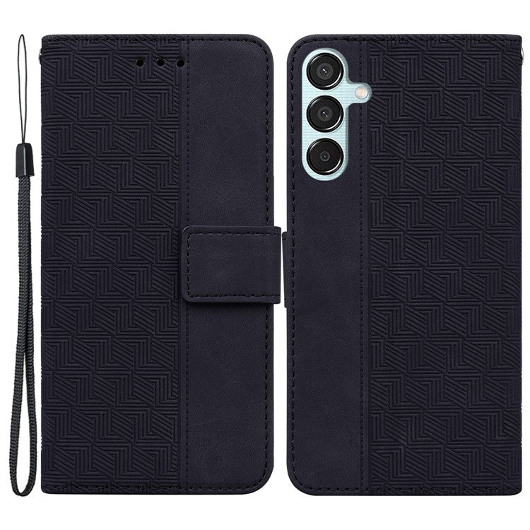 For Samsung Galaxy M15 5G / F15 5G Case PU Leather Geometry Flip Wallet Phone Cover - Black