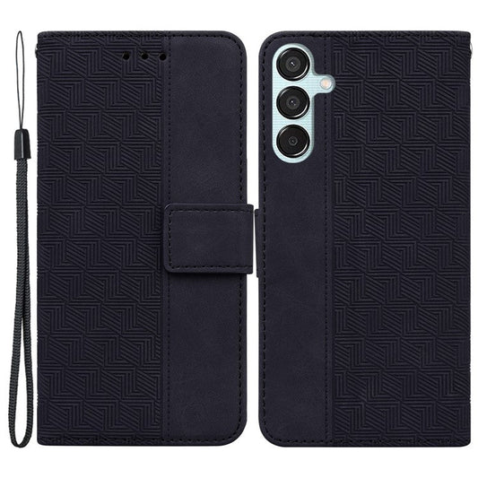 For Samsung Galaxy M15 5G / F15 5G Case PU Leather Geometry Flip Wallet Phone Cover - Black