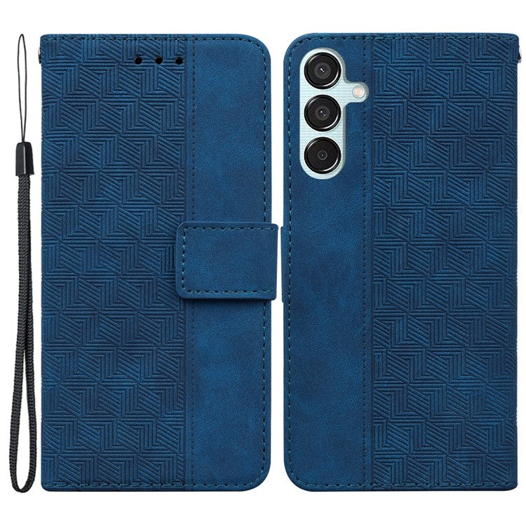 For Samsung Galaxy M15 5G / F15 5G Case PU Leather Geometry Flip Wallet Phone Cover - Blue